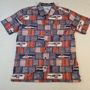 Columbia Men's PFG Vented Short Sleeve Blue Billfish Print Fishing Shirt Large‎